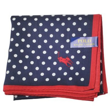 POLO RALPH LAUREN 深藍底紅邊小馬標誌波點LOGO圖騰帕領巾(51CM)