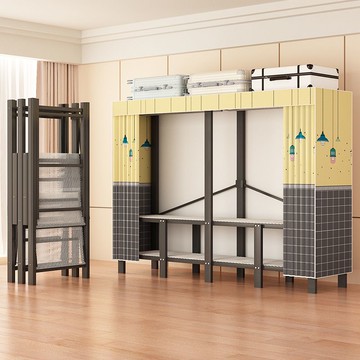 簡易衣柜家用全鋼加粗出租房用一體衣柜折疊免安裝加固耐用奢華型