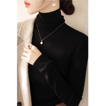 黑色高領針織衫女裝2025新款秋冬款堆堆領修身顯瘦內搭打底衫上衣