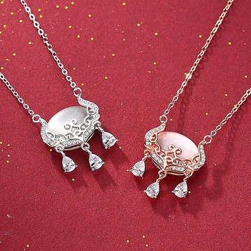 貓眼石平安如意鎖項鏈純銀復古文藝民族風長命鎖吊墜玫瑰金鎖骨鏈