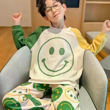 保暖舒適！兒童睡衣春秋季家居服男童中大童薄款长袖新款卡通套装 兒童睡衣 男童家居服套裝 秋冬內衣套裝 中大童打底