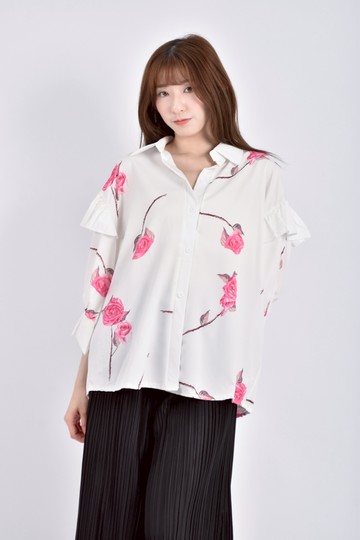 (L) 渝漫佳人長袖花紋紅色襯衫上衣