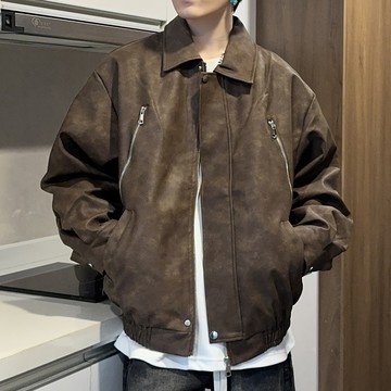 軟山JUJUPS美式復古寬松皮衣男外套秋冬款PU皮夾克男女防水機車服【雲木雜貨】