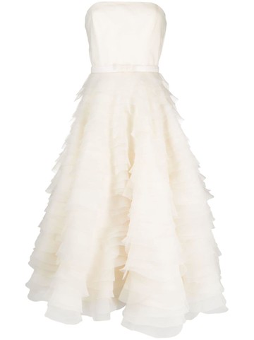 Ana Radu - ruffled corset-style midi dress - women - Polyester - XS - White