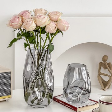 好拾選物 仿捏陶創意輕奢長型玻璃花瓶 2入組 大款 - 琥珀款