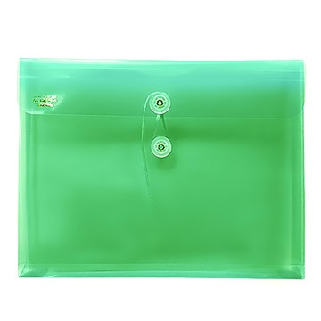 HFPWP 台灣製 環保無毒 pp橫式附繩立體透明公文資料文件袋 10入  綠色  1組