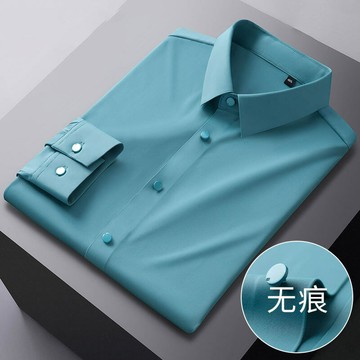 冰絲無痕高彈男士長袖襯衫2025春夏商務休閑高端免燙修身正裝上衣
