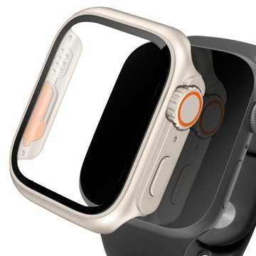 iMALL Apple Watch 相容 Ultra 風格 9H鋼化玻璃全覆蓋邊框保護殼  1個  Apple Watch 9 / 8 / 7 41mm  星光色