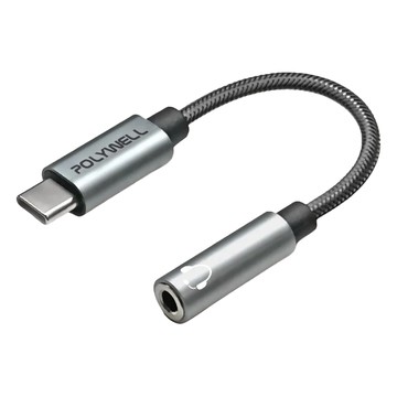 POLYWELL 寶利威爾 Type-C轉3.5mm HiFi音源轉接線  15cm  灰色 + 黑色  1條