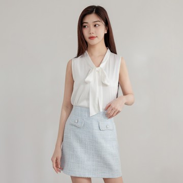 niceioi 優雅緞面光澤綁帶珍珠無袖上衣