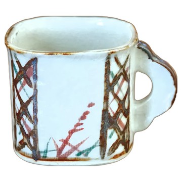 美濃燒 志野鳶草咖啡杯 陶瓷材質 日本制 直徑7x9cm 容量140ml  1個  白色 + 棕色