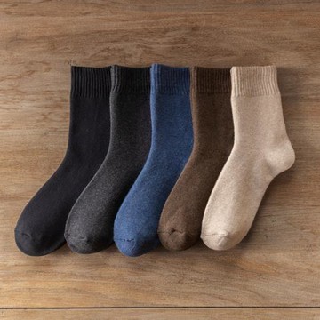 黑色襪子男士冬季加厚加絨長襪純色高腰保暖毛圈長筒高幫毛絨中筒