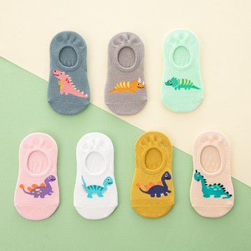 BASEALPHAESSENTIALS 兒童恐龍圖案隱形襪7雙組  混合顏色  3號(5~6歲/16~18cm)