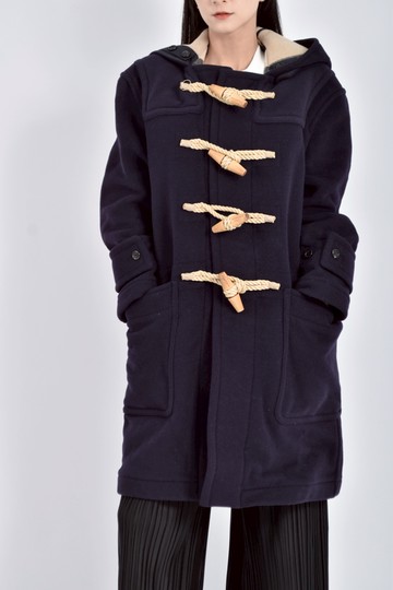 (XL) burberry質感羊毛連帽內層格紋藍色外套