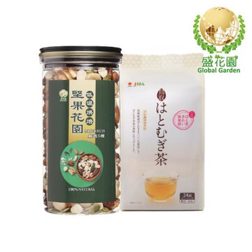 盛花園 日本鳥取縣薏仁茶包24入+堅果花園九寶經典罐1入雙享組(薏仁茶包24入/袋、九寶經典罐400g/罐)