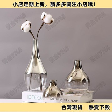 【嚴選好物】水培花盆 水耕花盆 陌歌現代簡約銀色玻璃小花瓶乾花插花器北歐家居客廳餐桌裝飾擺件 多肉花盆 懶人盆栽