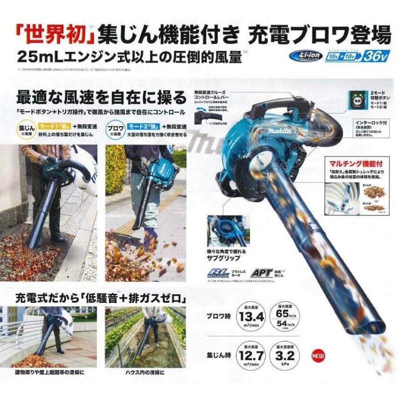 マキタ(makita) 集塵機能付 充電式ブロア MUB363DZV バキュームキット