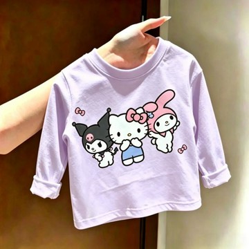 兒童長袖上衣 女童上衣 男童上衣 保暖上衣兒童庫洛米t恤長袖春秋卡通可愛印花打底中大童時尚百搭洋氣上衣t童裝