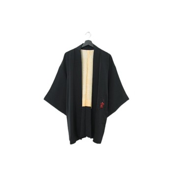 Back to Green-日本黑羽織 緋紅刺繡花印 kk-19//vintage kimono