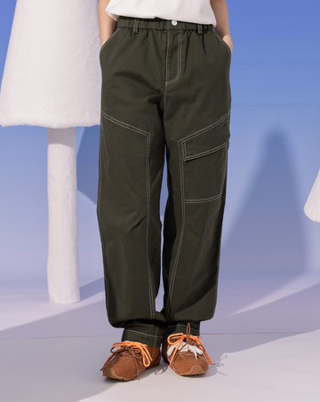 大口袋工裝風鬆緊長褲(兩色)