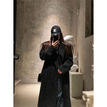 高級感黑色呢子大衣女2025冬季加厚中長款寬松慵懶風韓系毛呢外套