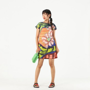 Short Dress Cotton Rayon Hand Paint For Summer Beach Vacatio