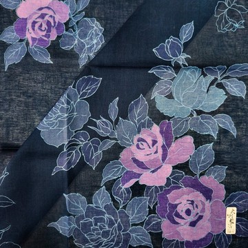 復古日本手帕 – 單色玫瑰（靛藍與薰衣草紫）21 x 21 英吋