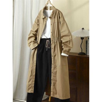 琴川谷秋季新款中長款修身收腰長袖連衣裙女時尚氣質風衣純棉外套