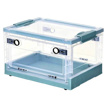 三開摺疊收納箱  靜謐藍 + 透明色  734 小號(40.5 x 29 x 24cm)  1個