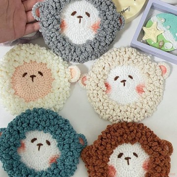 桃園出貨✨【成品】毛線鉤織文藝裝飾墊 手作立體圓墊成品手工編織小羊杯墊