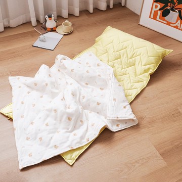 純棉柔感透氣雙層紗三件式兒童睡墊四季被組/台灣製/快樂小熊