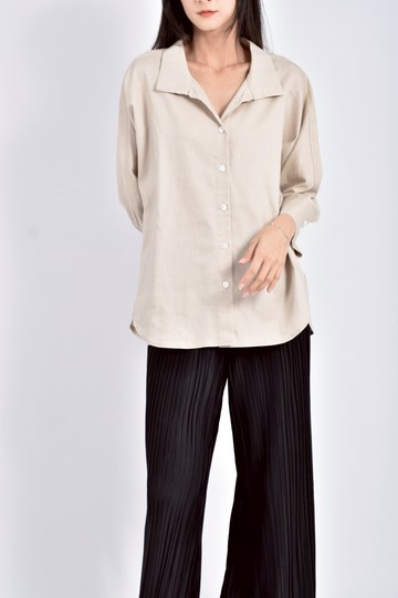 (L) diffa質感西裝亞麻杏色襯衫上衣