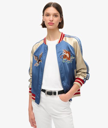 Superdry Women's Women's Sukajan Embroidered Bomber Jacket Blue / Wedgewood Blue - Size: 12 Size: 8