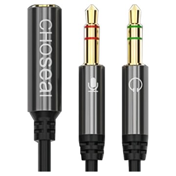 CHOseal 秋葉原 3.5mm母對公二合一電腦耳機麥克風音源轉接線 0.3M  QS3502A  黑色系  1條
