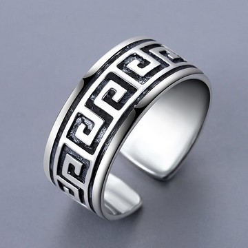 戒指男士純銀 泛哲思925銀ins個性復古指環高級設計可調節戒子潮