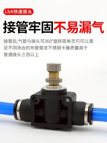 PA氣管快速快插氣動調節接頭限流閥LSA8 4 6 10 12mm管道式節流閥[領邦五金配件]