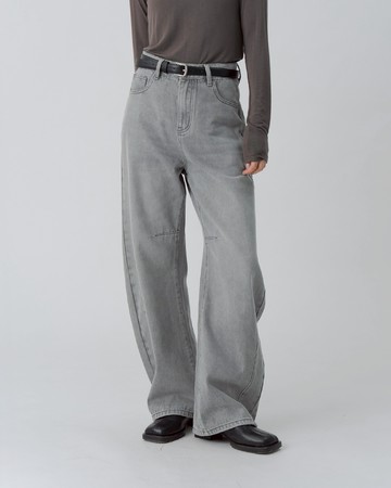 刷白附皮帶繭型牛仔長褲 S/M/L