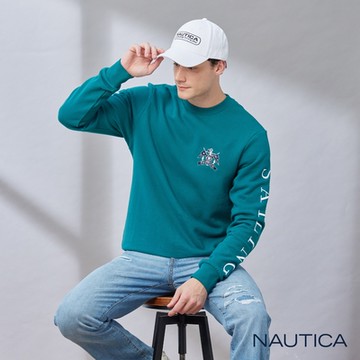Nautica男裝 純棉圖騰長袖T恤-綠色
