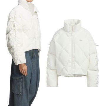 Adidas 女款 白色 立領 蝴蝶結 羽絨 保暖 菱格壓紋 口袋 外套 KV4031
