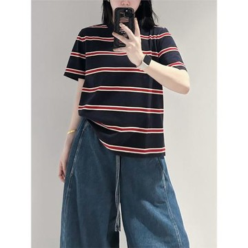 CS女裝 標準版型直筒圓領純棉短袖條紋T恤2026秋季新品1325526022