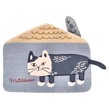 kUSUgURU JAPAN 日本眼鏡貓 Matilda-san系列 立體尾巴小房子造型萬用小物收納零錢包  藍色  18.5 x 18.5cm