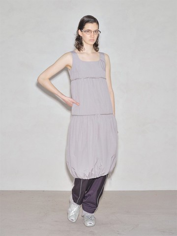 淺霧灰色 拉鏈展開設計可調節洋裝 寬鬆無袖連身裙蓬蓬裙