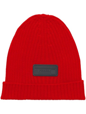 Prada - logo-patch beanie - men - Wool - M - Red