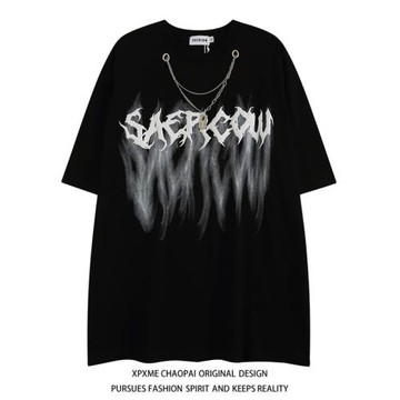 XPXME克萊因藍哥特風項鏈裝飾寬松男女潮牌街頭美式休閑短袖T恤潮