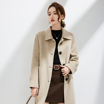 【巴黎精品】羊毛大衣毛呢外套-素色立裁翻領大衣女外套2色a1il52