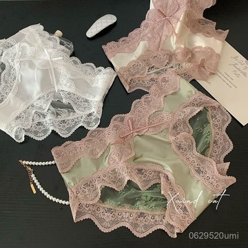 臺中出貨-商超品質】法式輕奢純慾性感蕾絲內褲禁慾係少女緞麵冰絲低腰網紗內褲女  FG04