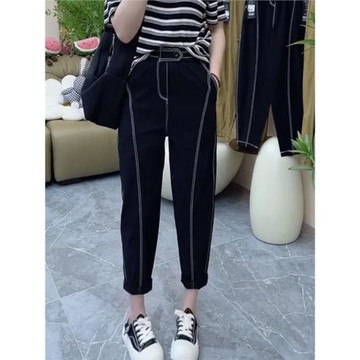 梨型身材2025夏季新款大碼薄款彈力速干休閑褲九分哈倫蘿卜老爹褲