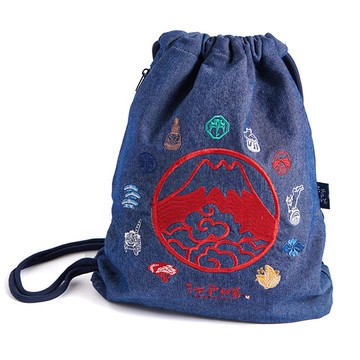 江戶勝 日系 中性 富士山丹寧風格束口包(石洗藍) #包包#背包