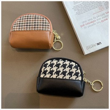 天藍小舖-拼接皮革千鳥紋小零錢包-共2色-$230【A09090464】