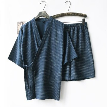 日式和服睡衣男士純棉棉布提花寬松薄款短袖短褲汗蒸家居服套裝